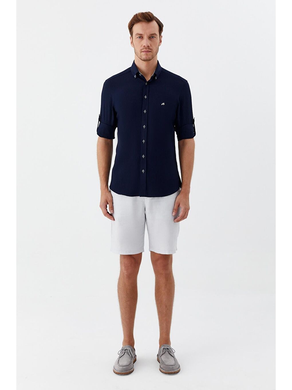 Erkek Lacivert Düğmeli Yaka Gömlek – Uzun Kollu-1