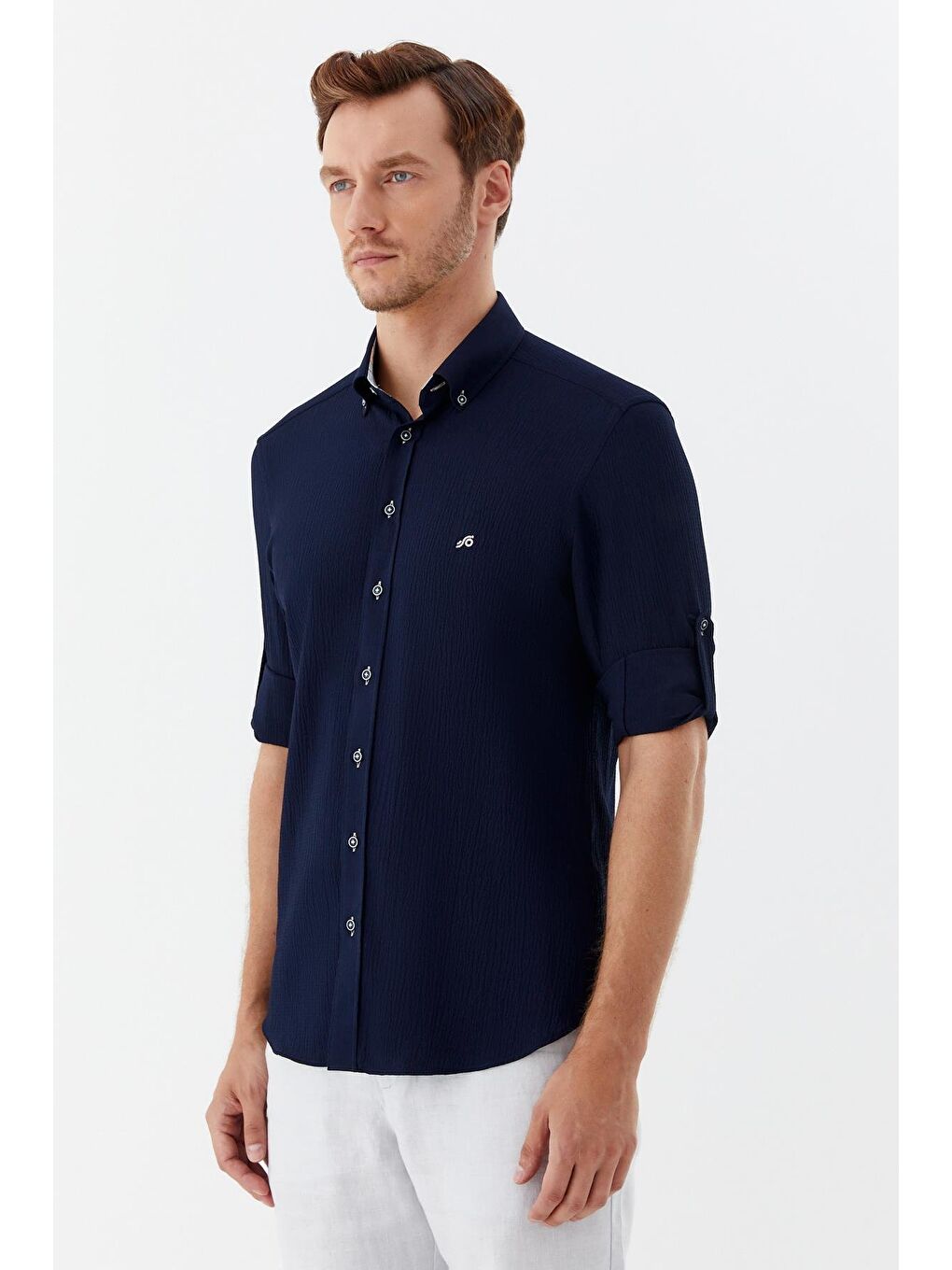 Erkek Lacivert Düğmeli Yaka Gömlek – Uzun Kollu-2