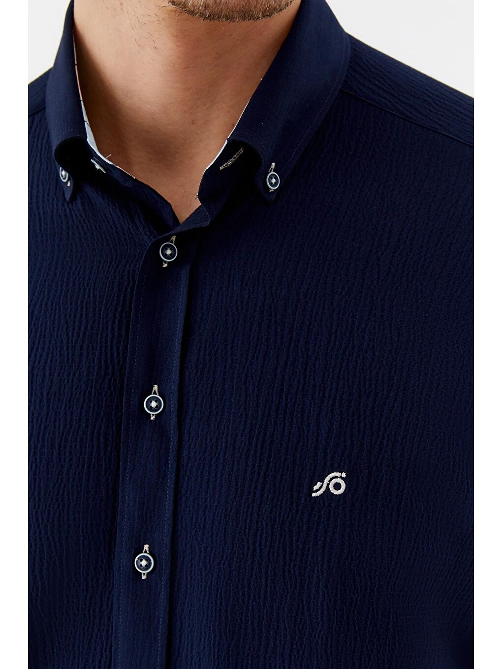 Erkek Lacivert Düğmeli Yaka Gömlek – Uzun Kollu-3