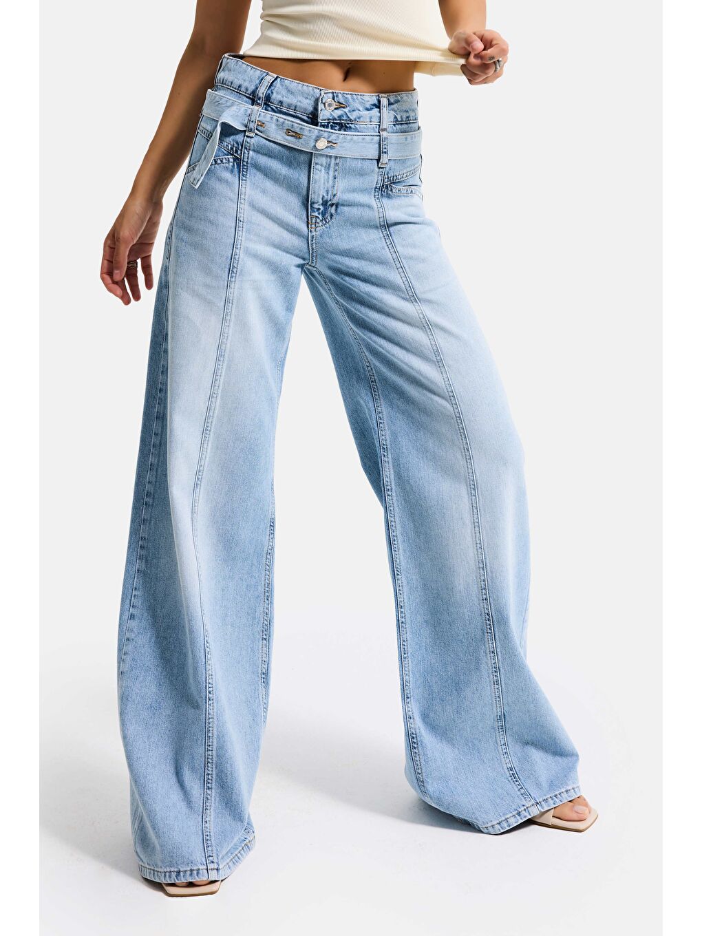 Mavi Kadın Jean Rengi 4s6-32 Straight Fit Kemer Detaylı Özel Tasarım Denim Jean-5