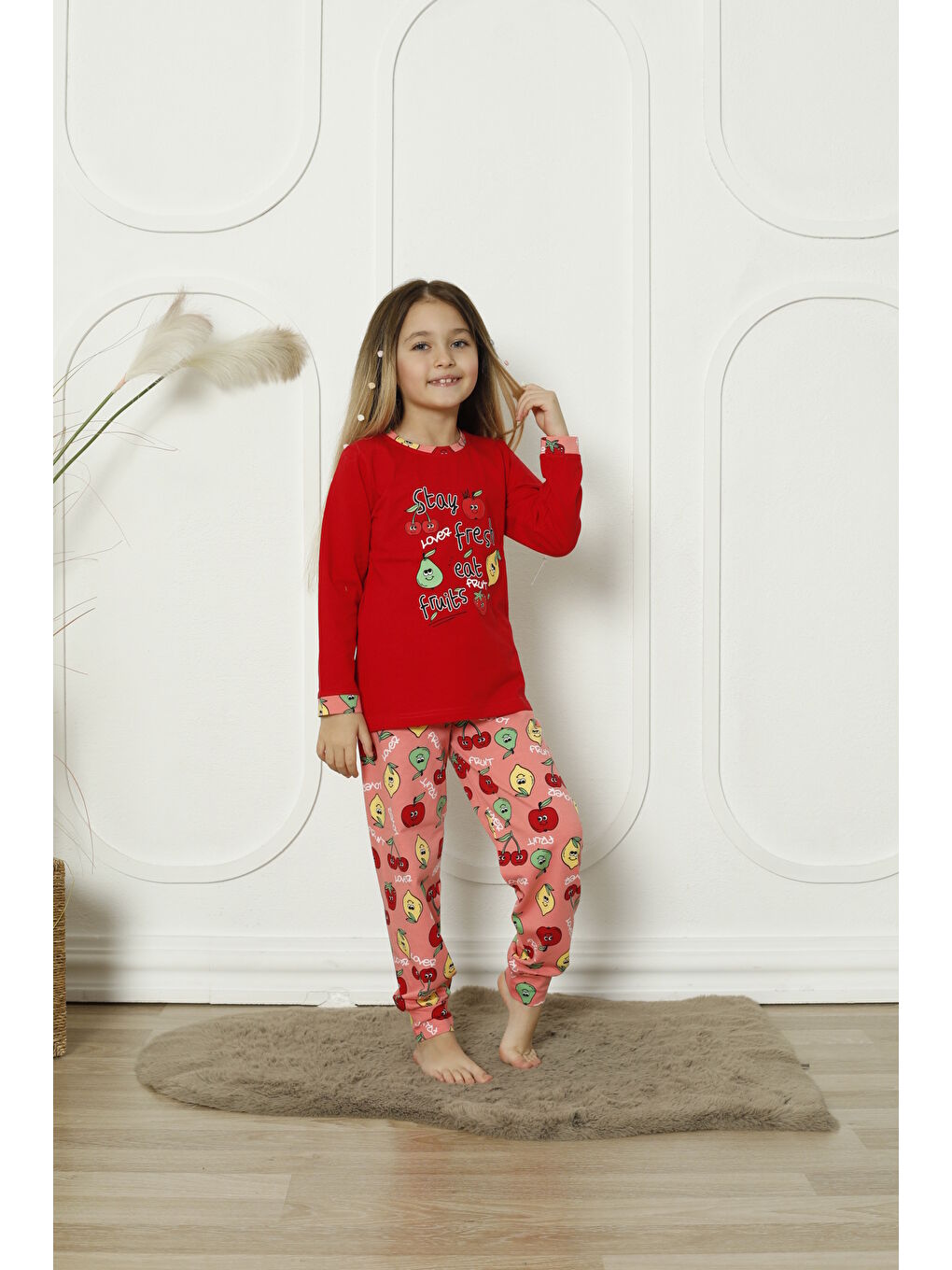 Kapi Kids Kırmızı Kız Çocuk Meyve Baskılı Pijama Takımı Mnx 6071-72