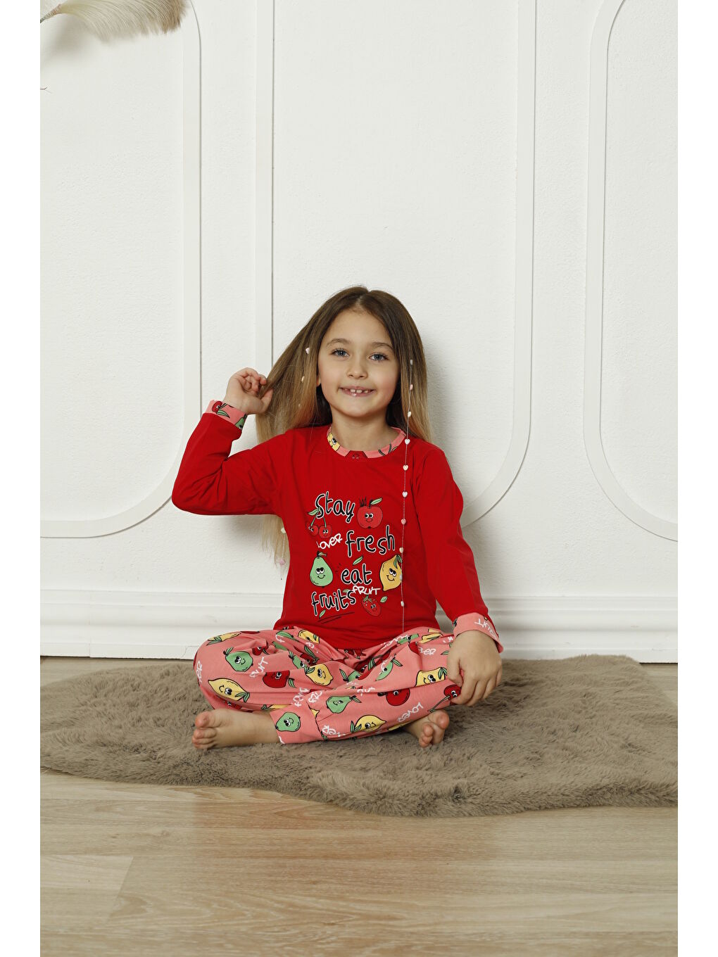 Kapi Kids Kırmızı Kız Çocuk Meyve Baskılı Pijama Takımı Mnx 6071-72 - 1