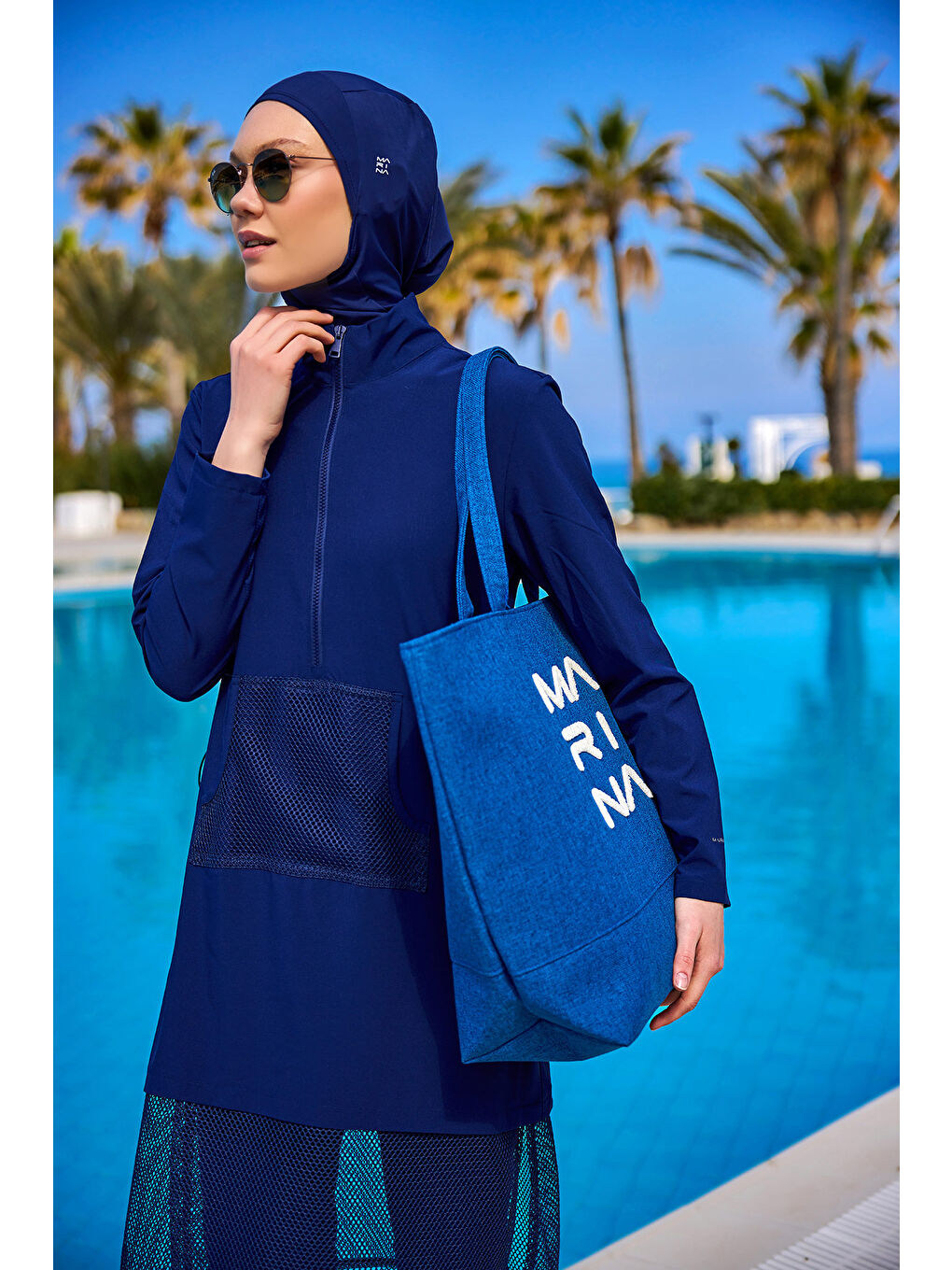Tam Kapalı Tesettür Mayo M2508-2 Lacivert-2