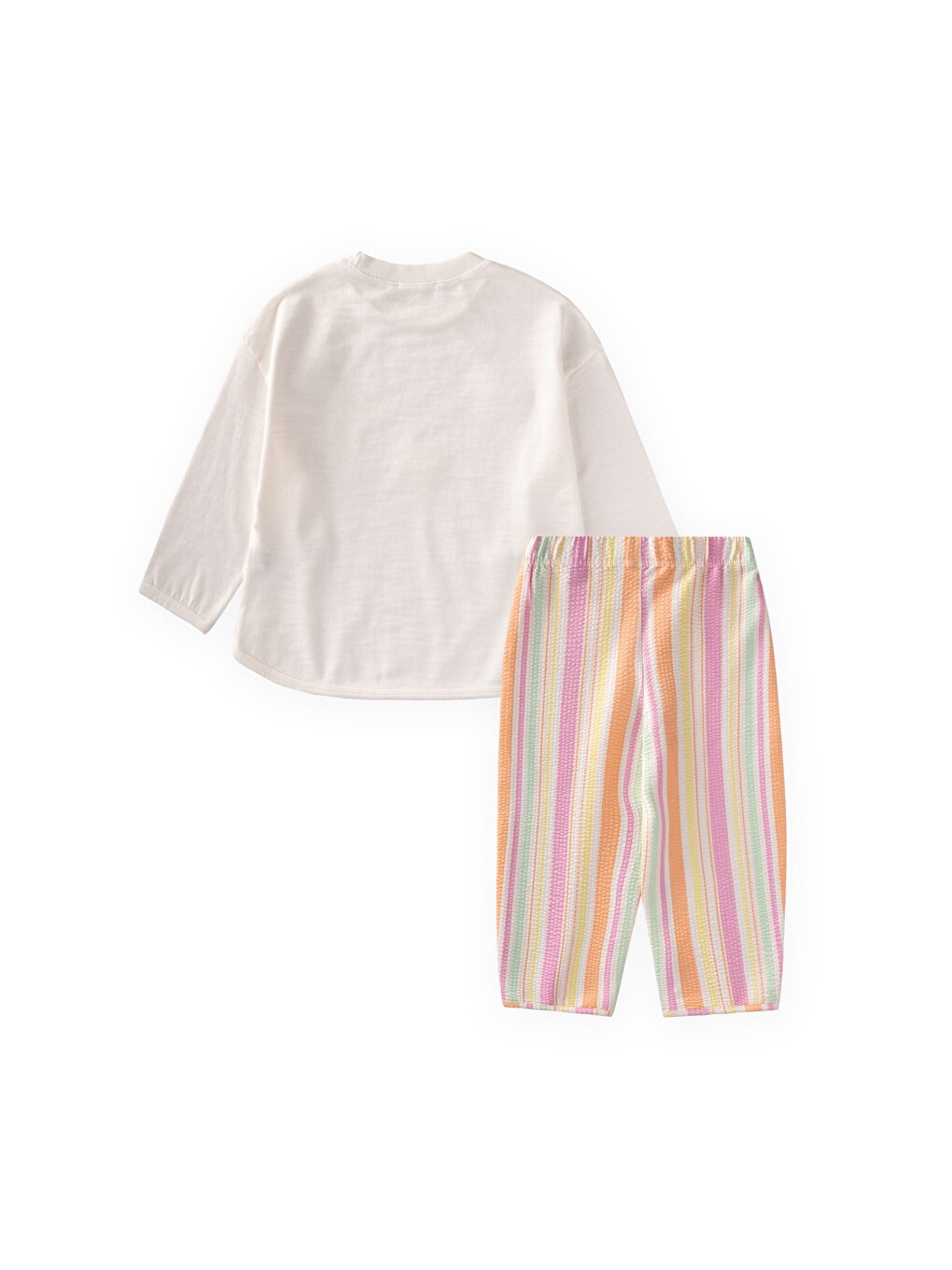 Oversize T-shirt Pantolon Takım 2-10 Yaş Ekru Turuncu Çizgili-1