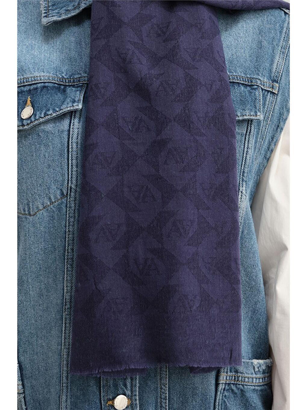 Lacivert Lyocell Yün Monogram Desen Şal 17-2