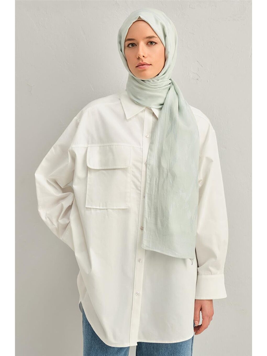 Yeşil Lyocell Naia Zikzak Desen Şal 1113-18