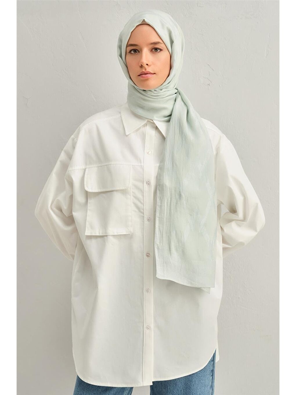 Yeşil Lyocell Naia Zikzak Desen Şal 1113-18-1