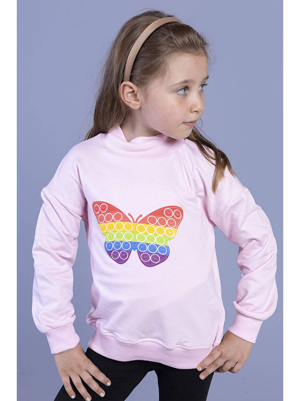 Toontoykids Pembe Kız Çocuk Pamuklu Balıkçı Yaka Popıt Desenli Sweatshirt