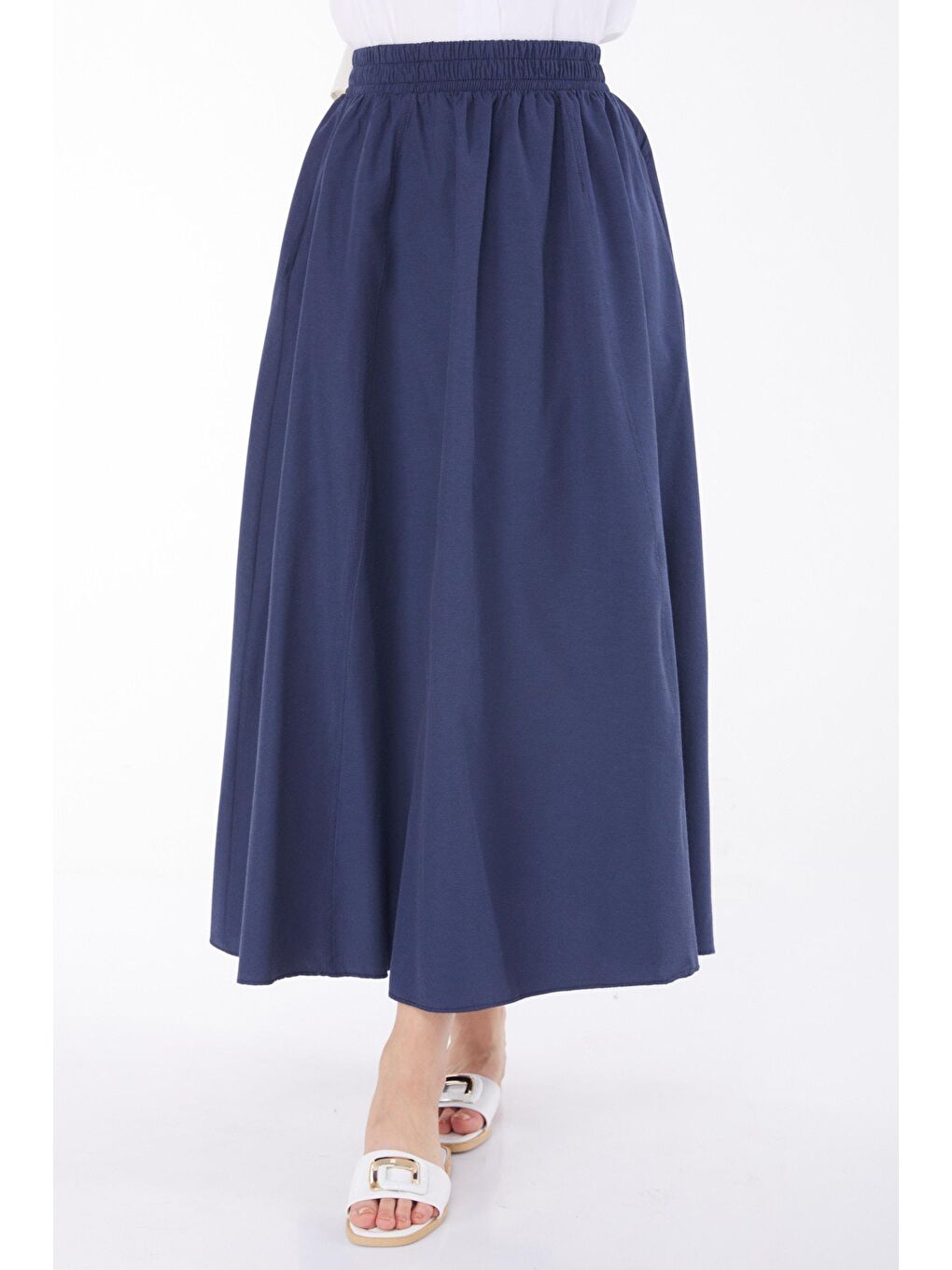 Orta Kadın Lacivert Popli Dikişli Etek - 25894-2