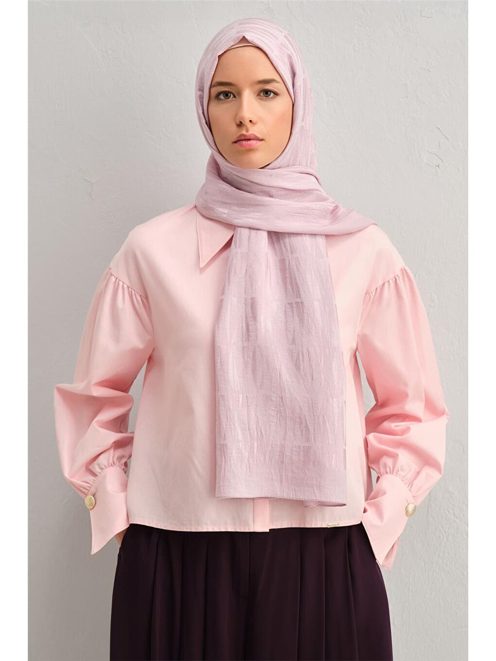 Pembe Lyocell Naia Çubuk Desen Şal 1113-15-1