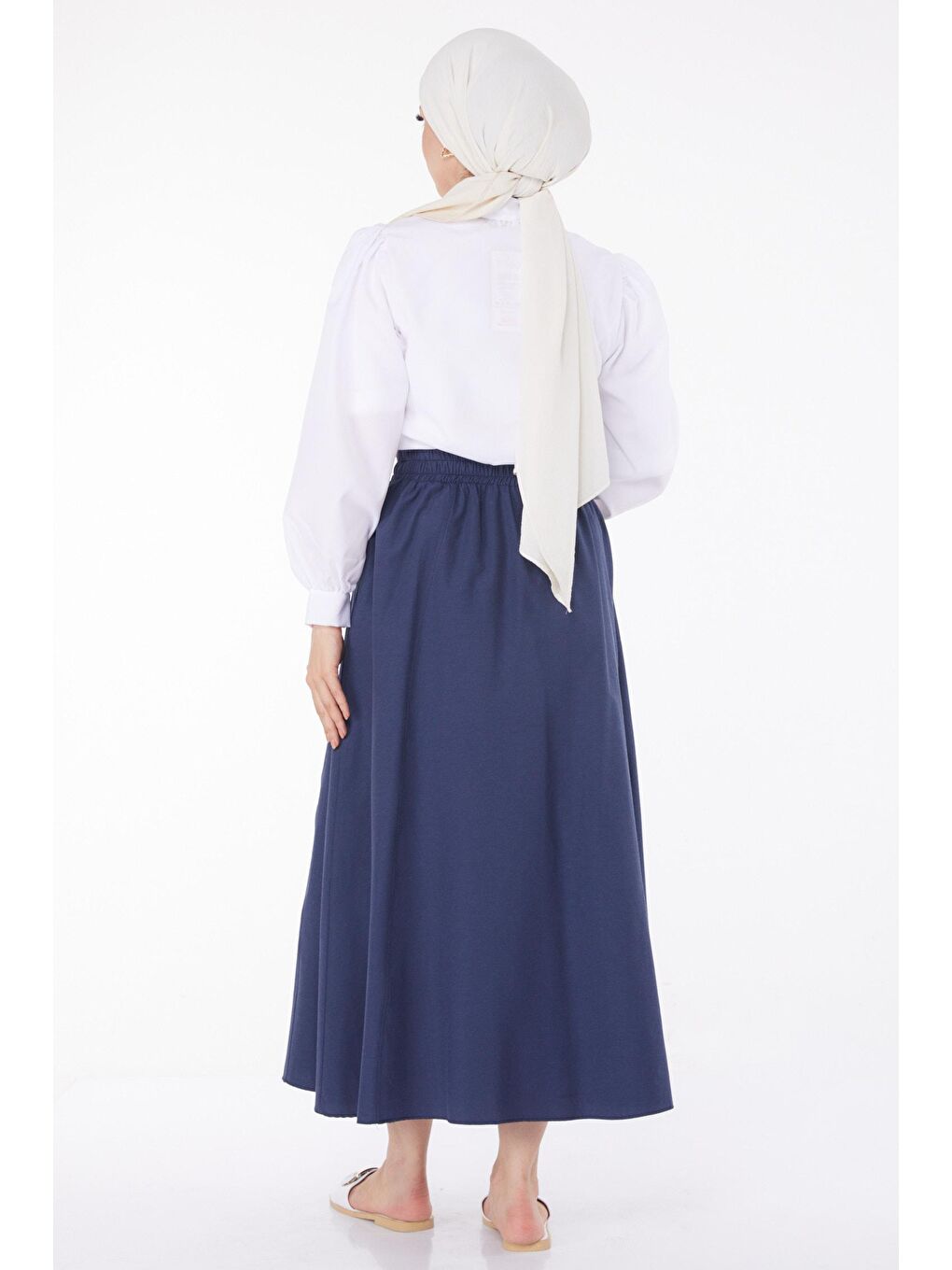 Orta Kadın Lacivert Popli Dikişli Etek - 25894-4