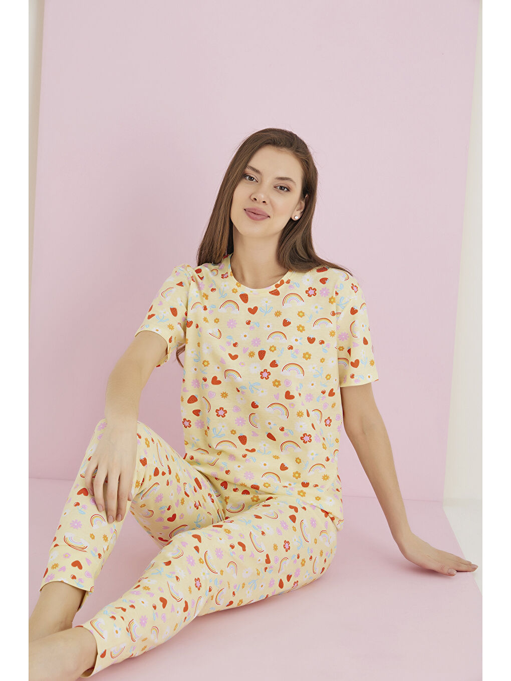 Sarı Penye Pijama Takımı 7091-21