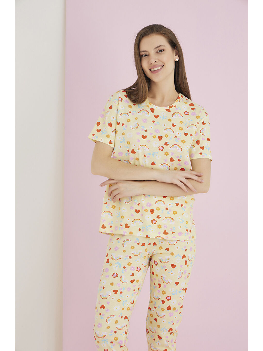 Sarı Penye Pijama Takımı 7091-21-1