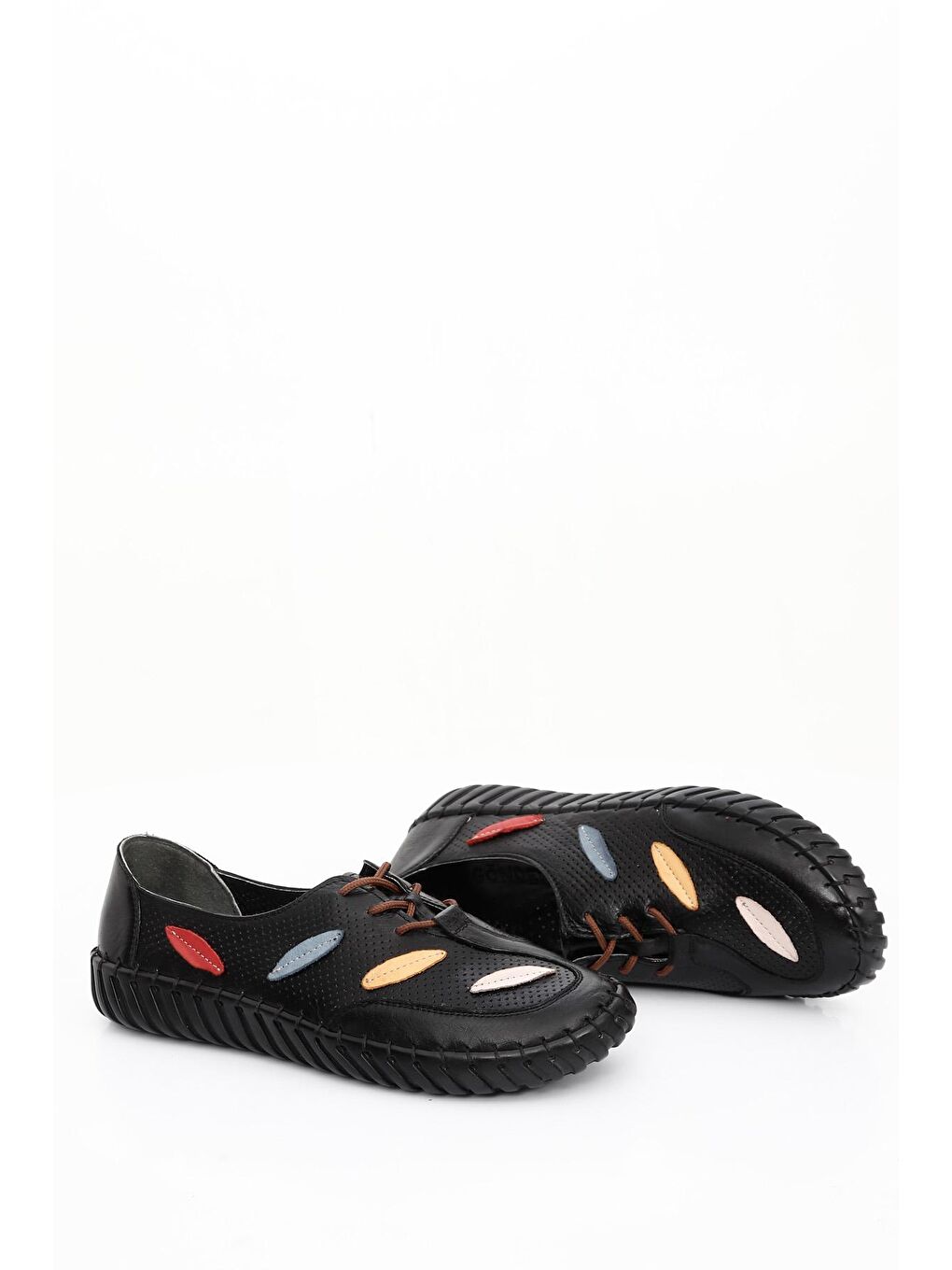 Siyah SİYAH  Hakiki Deri Yuvarlak Burun Düz Taban Kadın Sneaker 45671