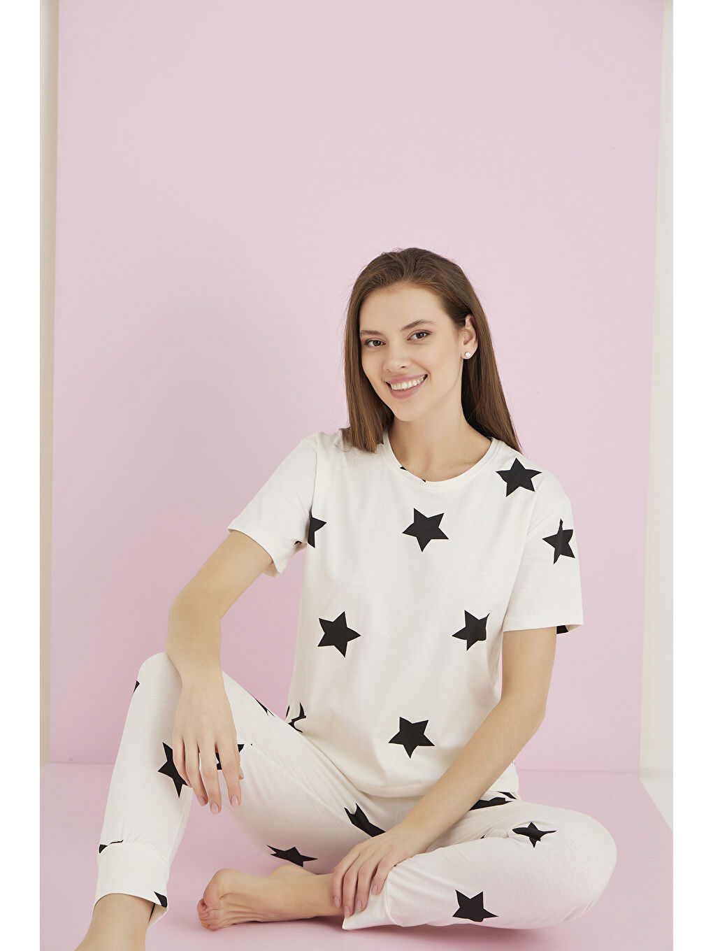 Beyaz Penye Pijama Takımı 7091-2-1