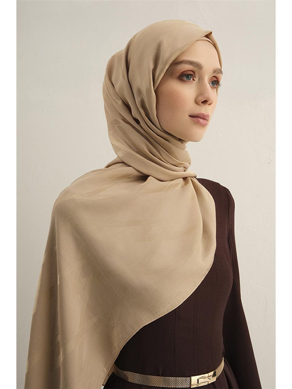 Bej Lyocell Naia Zikzak Desen Şal 1- 04-2