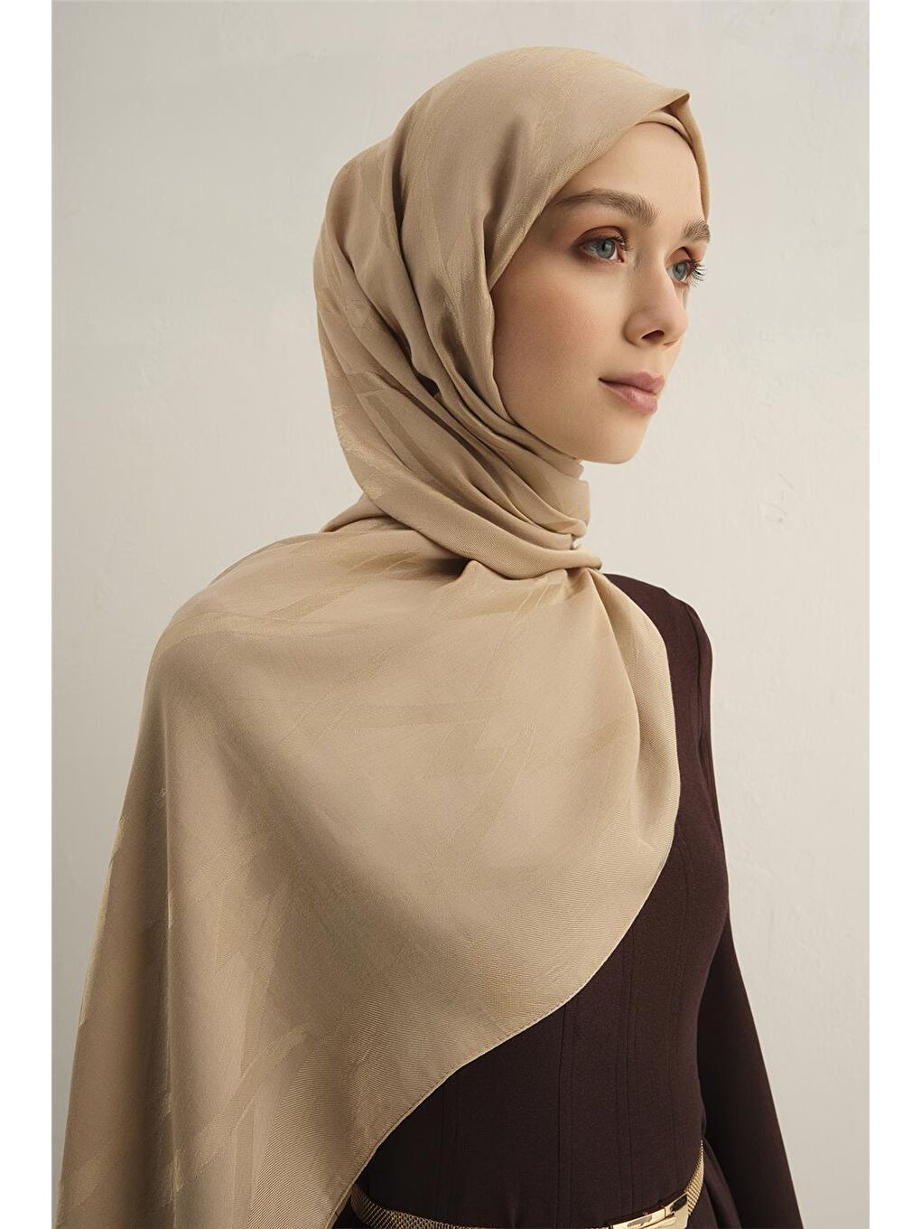 Bej Lyocell Naia Zikzak Desen Şal 1- 04-3