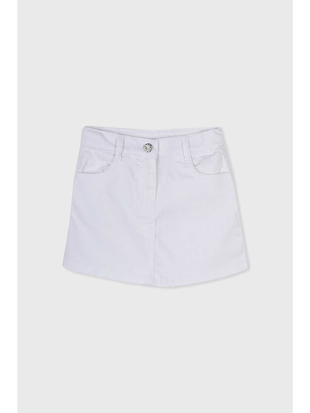 Kız Çocuk Düğme Detaylı Beyaz Etek
