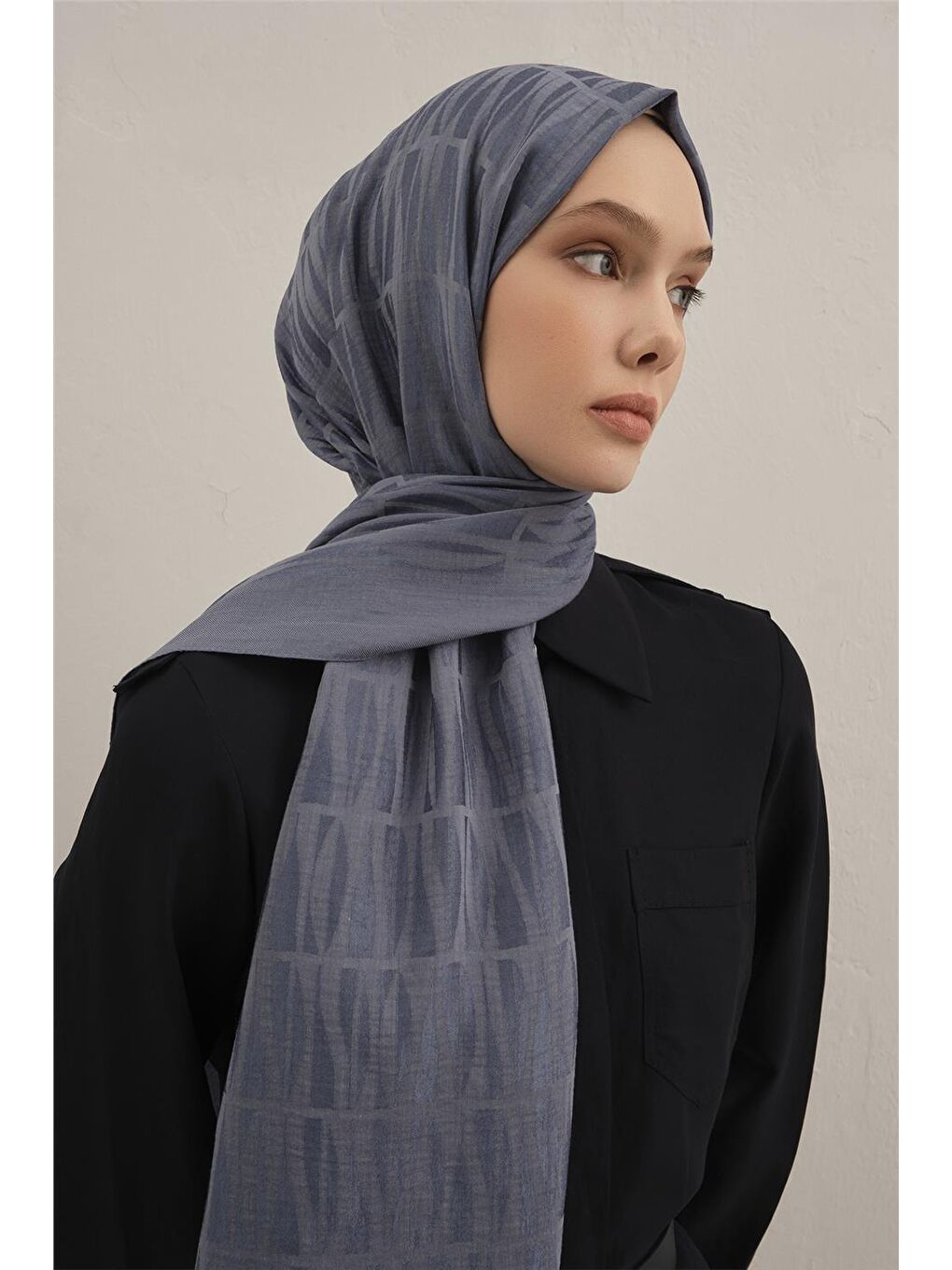 Mavi Lyocell Naia Çubuk Desen Şal 3 26-1