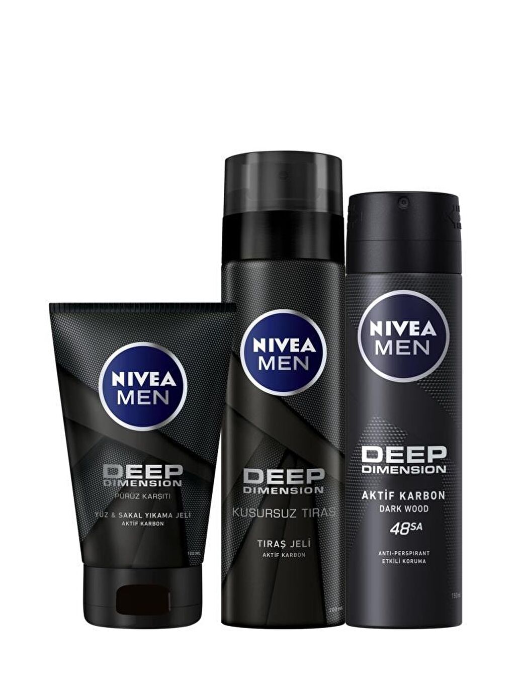 NIVEA Şeffaf Men Deep Dimension Erkek Kişisel Bakım Seti, Deodorant 150 ml, Tıraş Jeli 200 ml Ve Yüz&Sakal Jeli