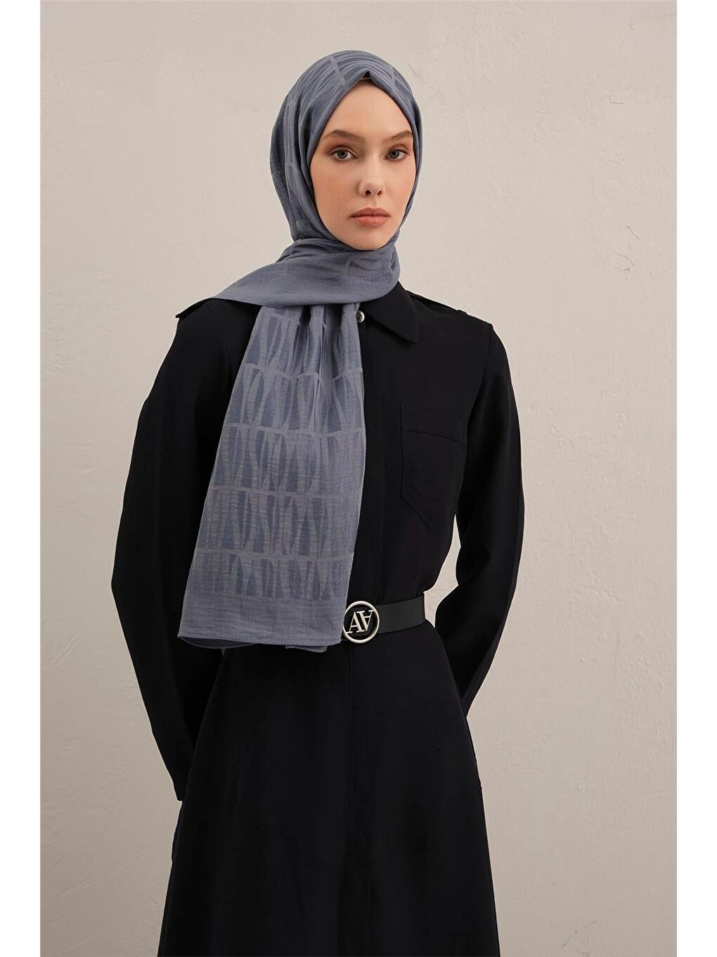 Mavi Lyocell Naia Çubuk Desen Şal 3 26-2