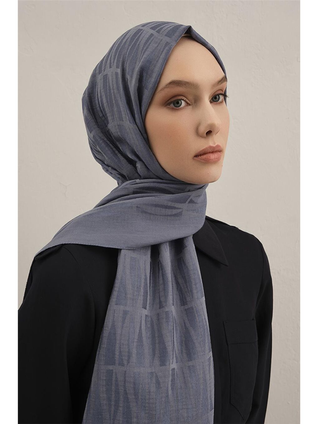 Mavi Lyocell Naia Çubuk Desen Şal 3 26-3