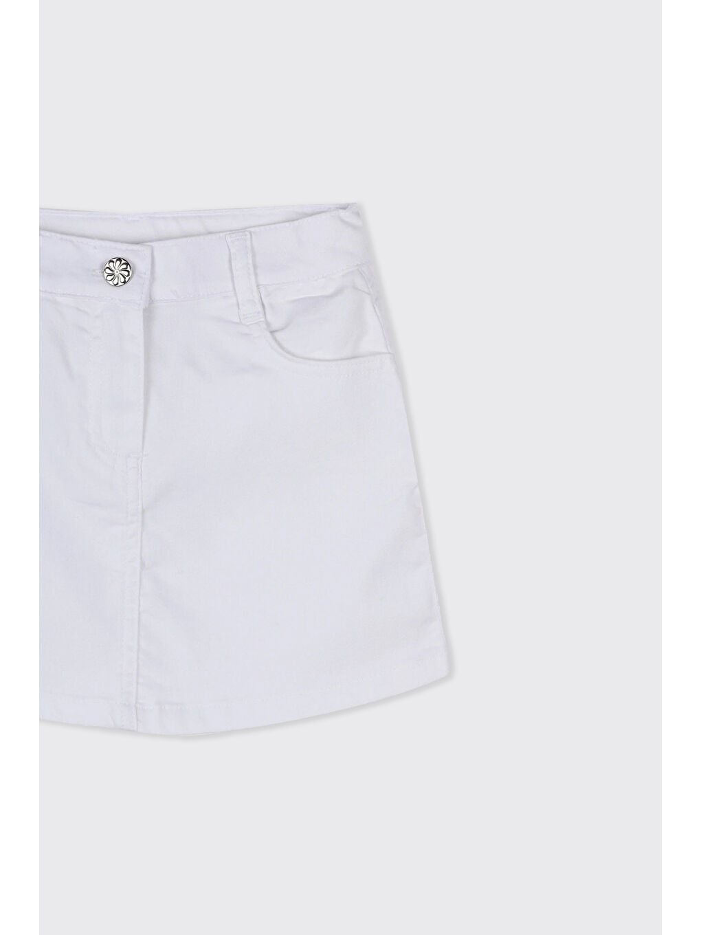 Kız Çocuk Düğme Detaylı Beyaz Etek-2