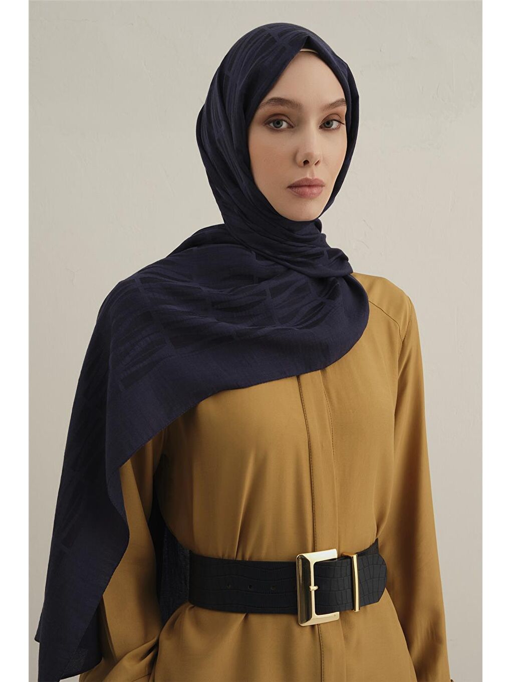 Lacivert Lyocell Naia Çubuk Desen Şal 3 02-1