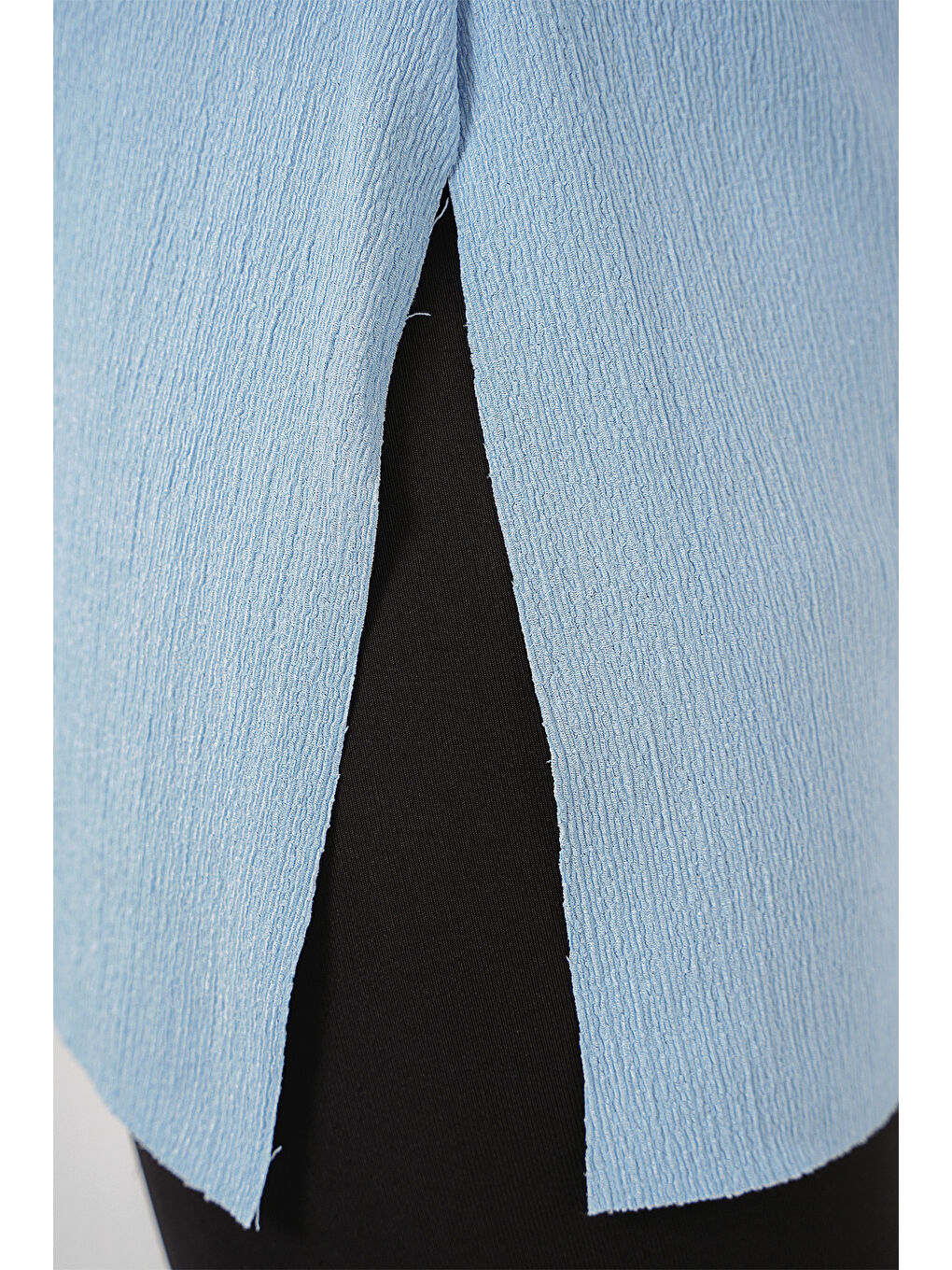 4332 Yanı Yırtmaçlı Örme Tişört - Mavi-3