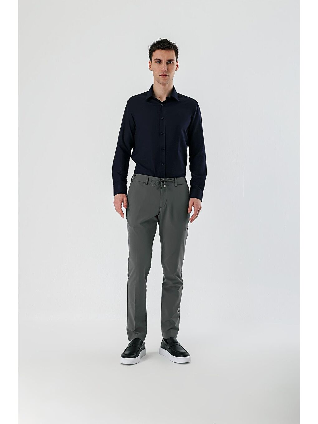 Koyu Gri Esnek Lastikli Yandan Cepli Casual Slim Fit Jogger Pantolon 1003240155-4