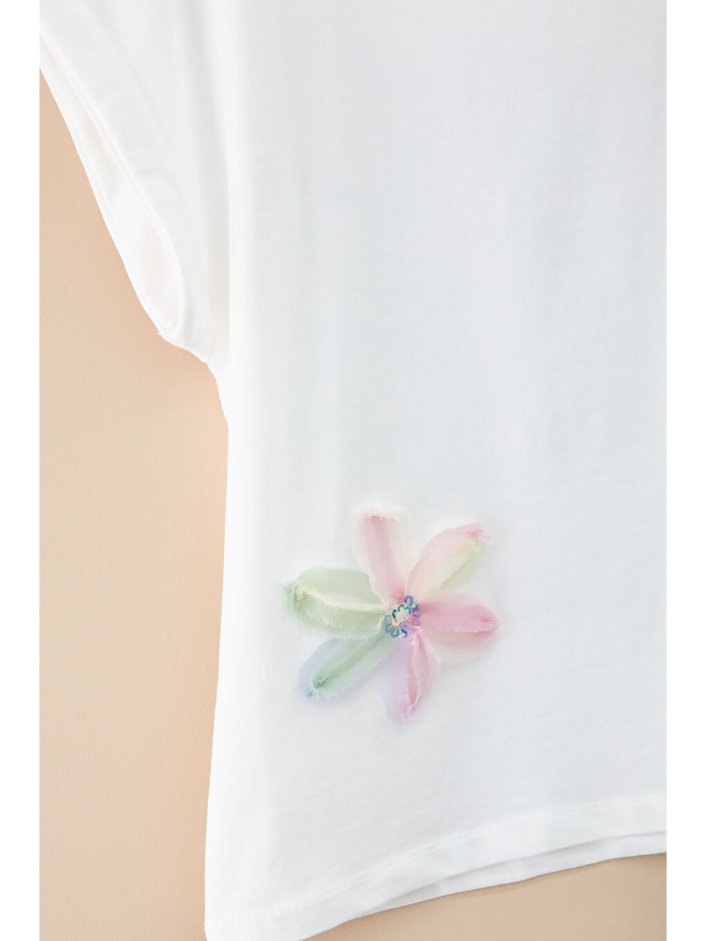 Pembe Çiçek İşlemeli Tüllü Etekli Kısa Kol Bluzlu Kız Çocuk 2li Takım 21046-1