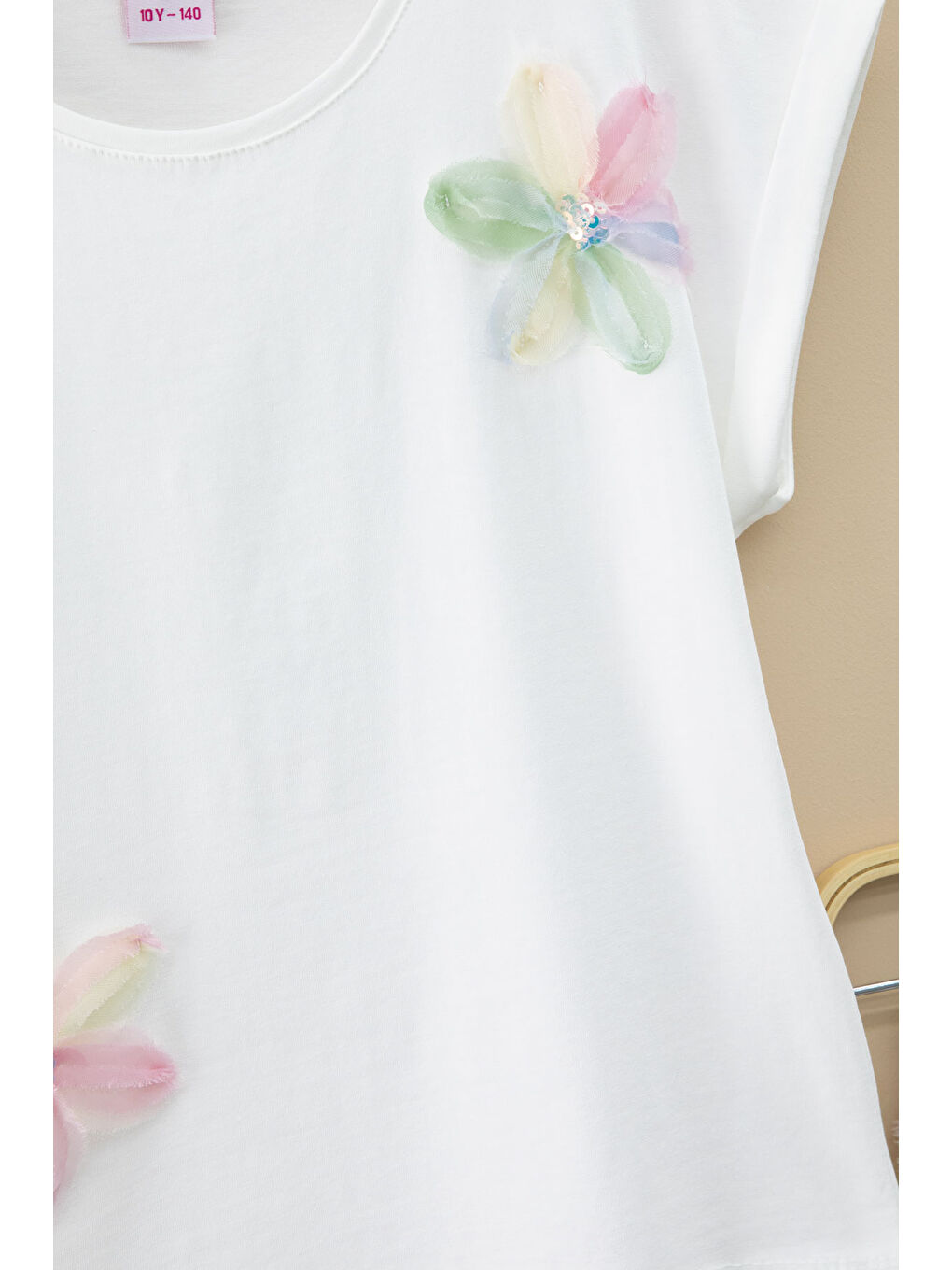 Pembe Çiçek İşlemeli Tüllü Etekli Kısa Kol Bluzlu Kız Çocuk 2li Takım 21046-2