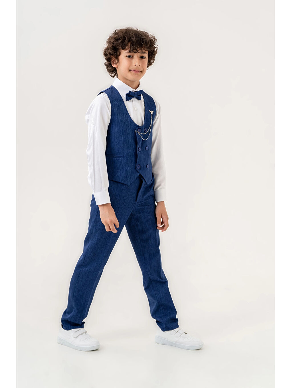 Mavi Armalı Yelekli Takım Elbise 3023