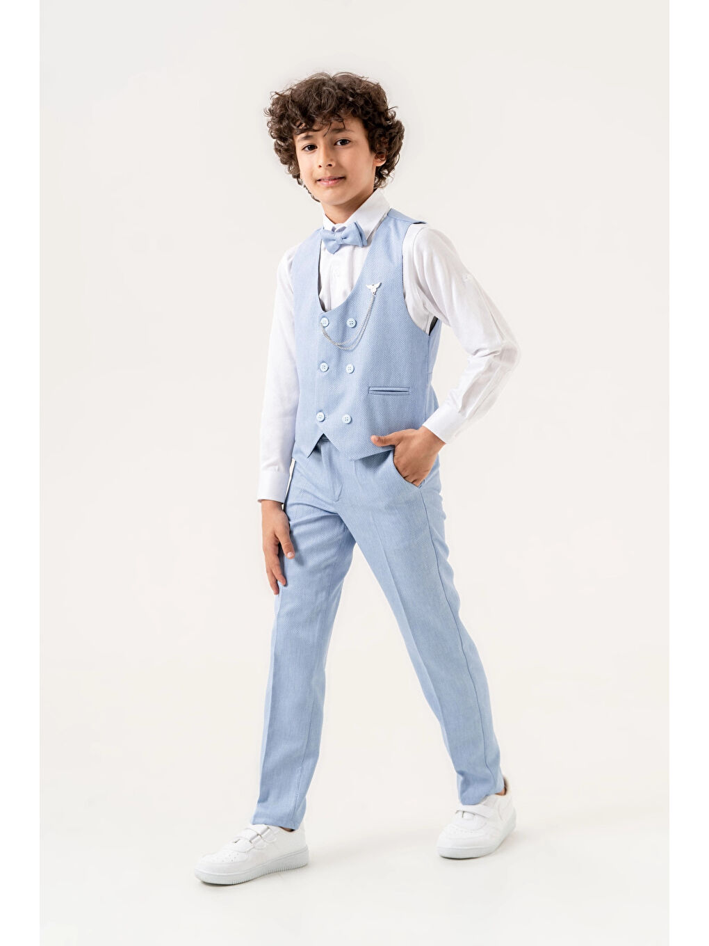 Turkuaz Armalı Yelekli Takım Elbise 3022-1