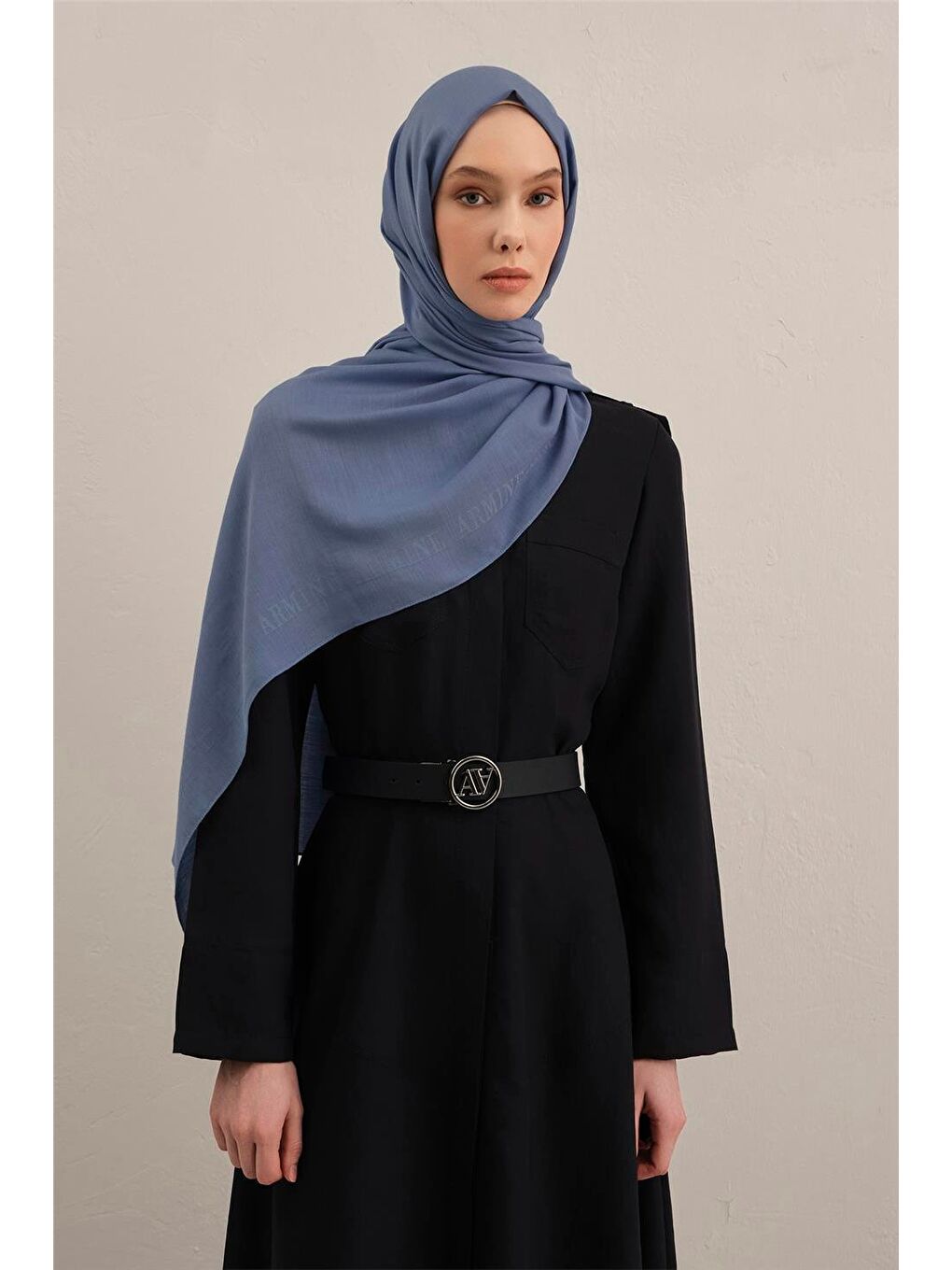 Mavi Logo Bordürlü Pamuk İpek Şal 26