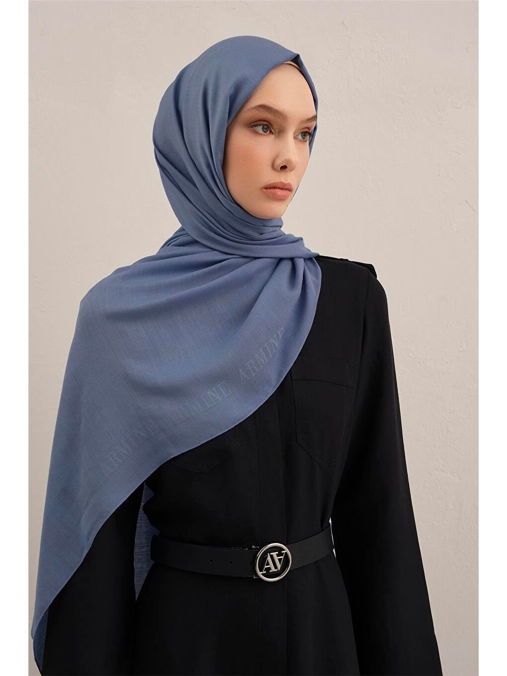 Mavi Logo Bordürlü Pamuk İpek Şal 26-1