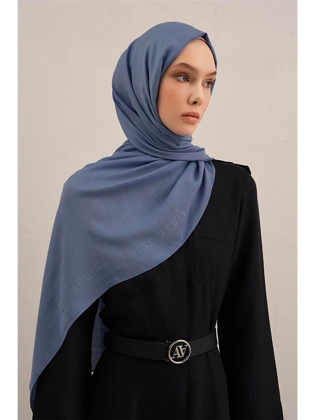 Mavi Logo Bordürlü Pamuk İpek Şal 26-2