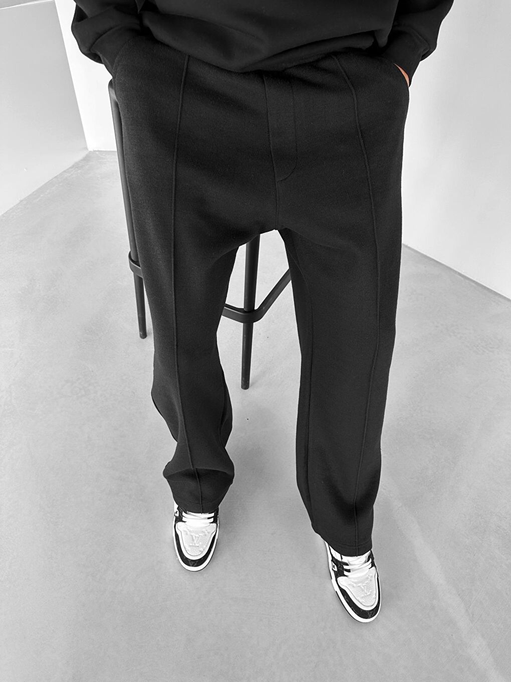 Baggy Fit Rahat Örme Erkek Pantolon Siyah-2