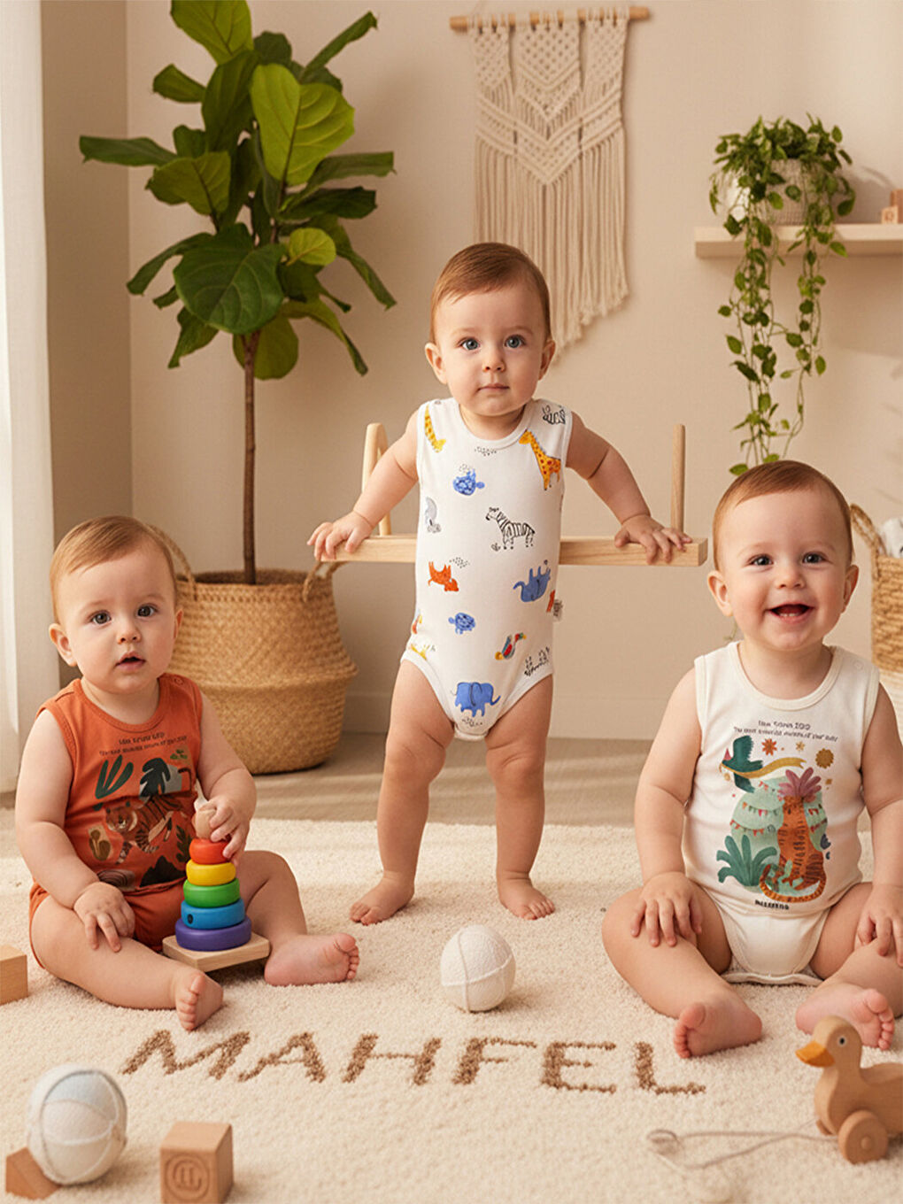 Kahverengi %100 Pamuklu 3'lü Atlet Çıtçıtlı Bebek Body Zıbın 751-750-1