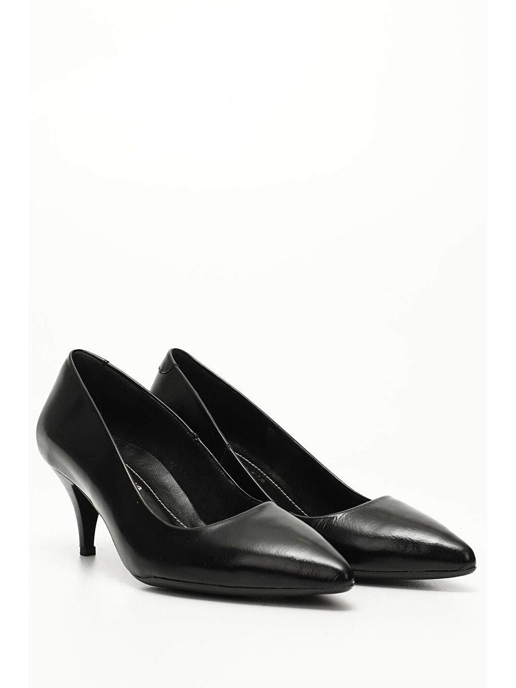 Siyah SİYAH  Hakiki Deri Sivri Burun İnce Orta Topuklu Stiletto Kadın Ayakkabı 24236