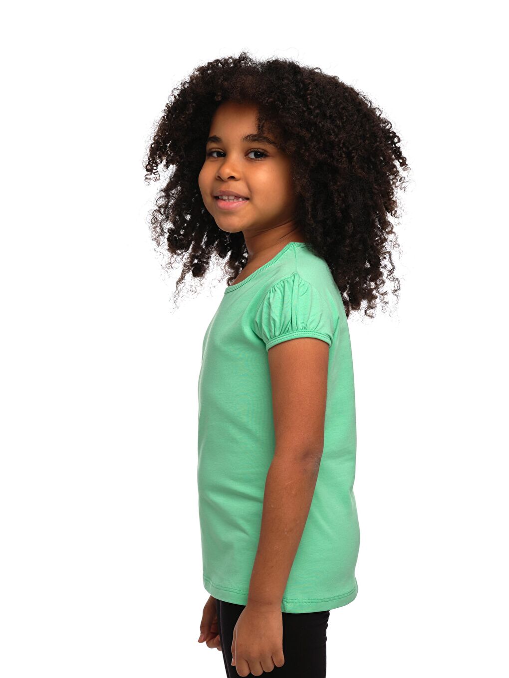 Pastel Yeşil Kız Çocuk Kısa Kollu Basıc Tişört-1