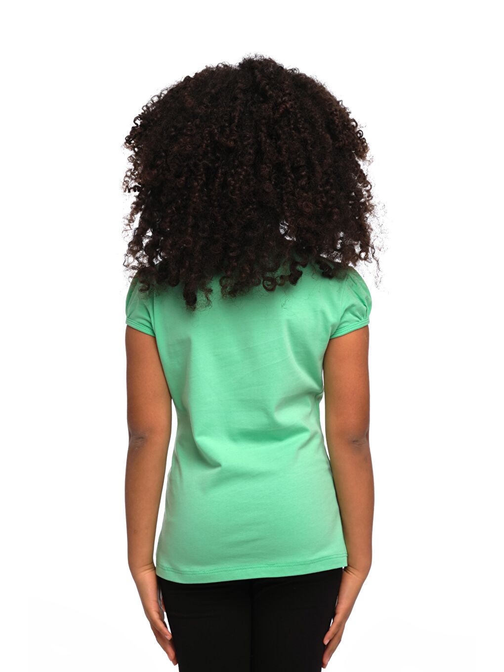 Pastel Yeşil Kız Çocuk Kısa Kollu Basıc Tişört-2