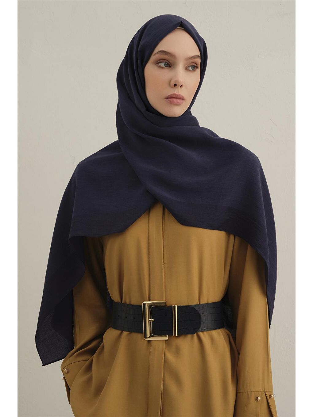 Lacivert Bordürlü Lyocell Şal 02