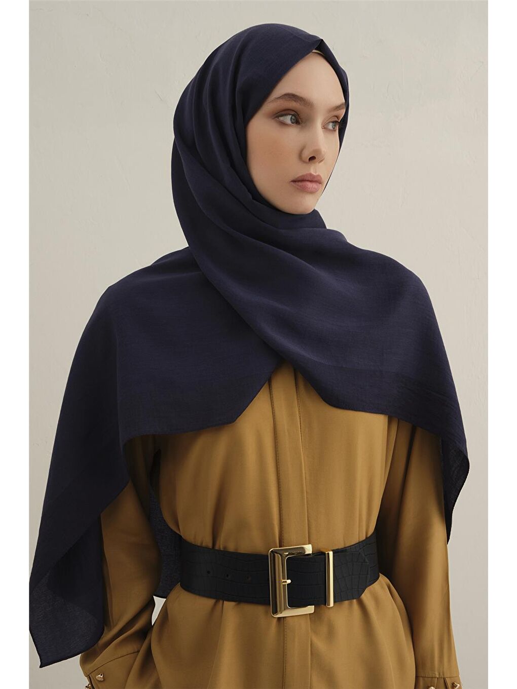 Lacivert Bordürlü Lyocell Şal 02-1