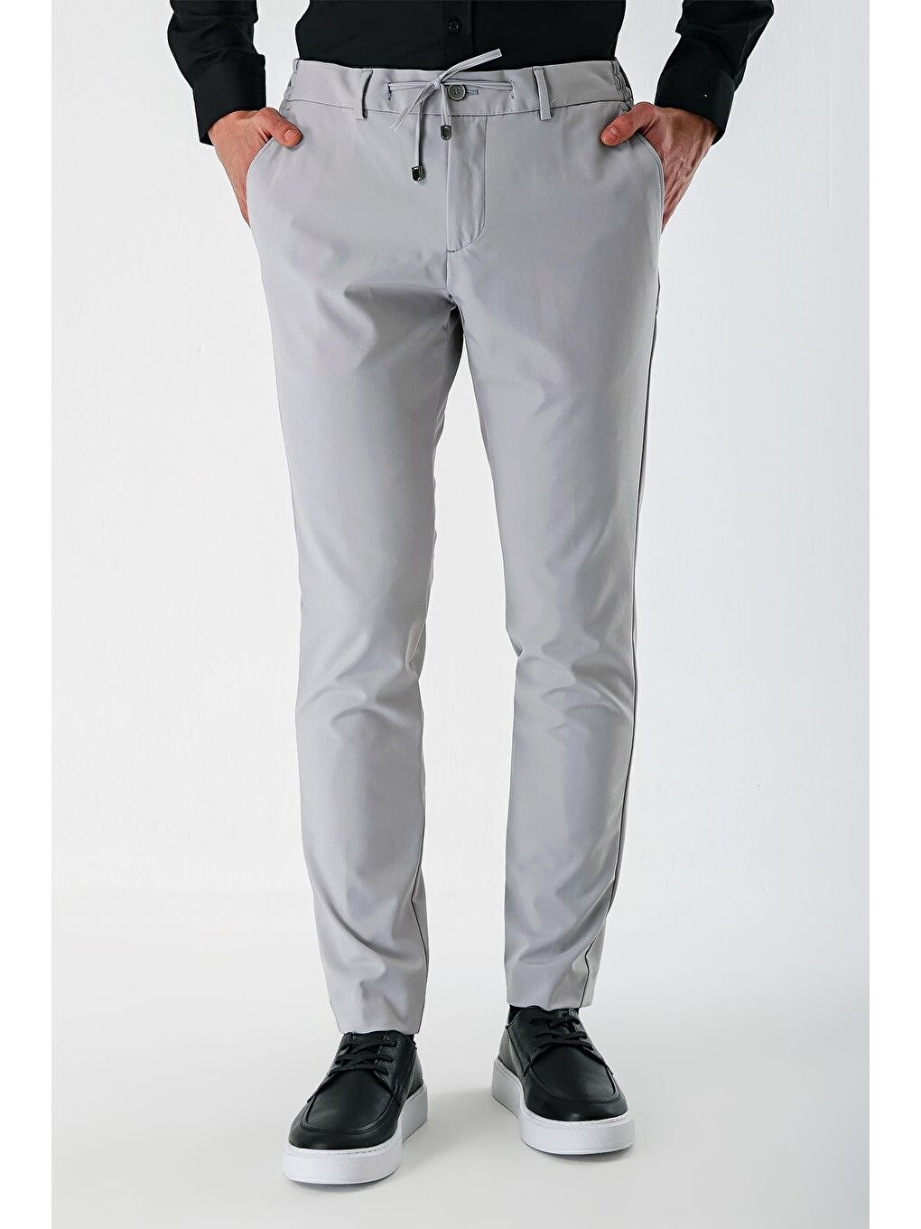 Açık Gri Esnek Lastikli Yandan Cepli Casual Slim Fit Jogger Pantolon 1003240155