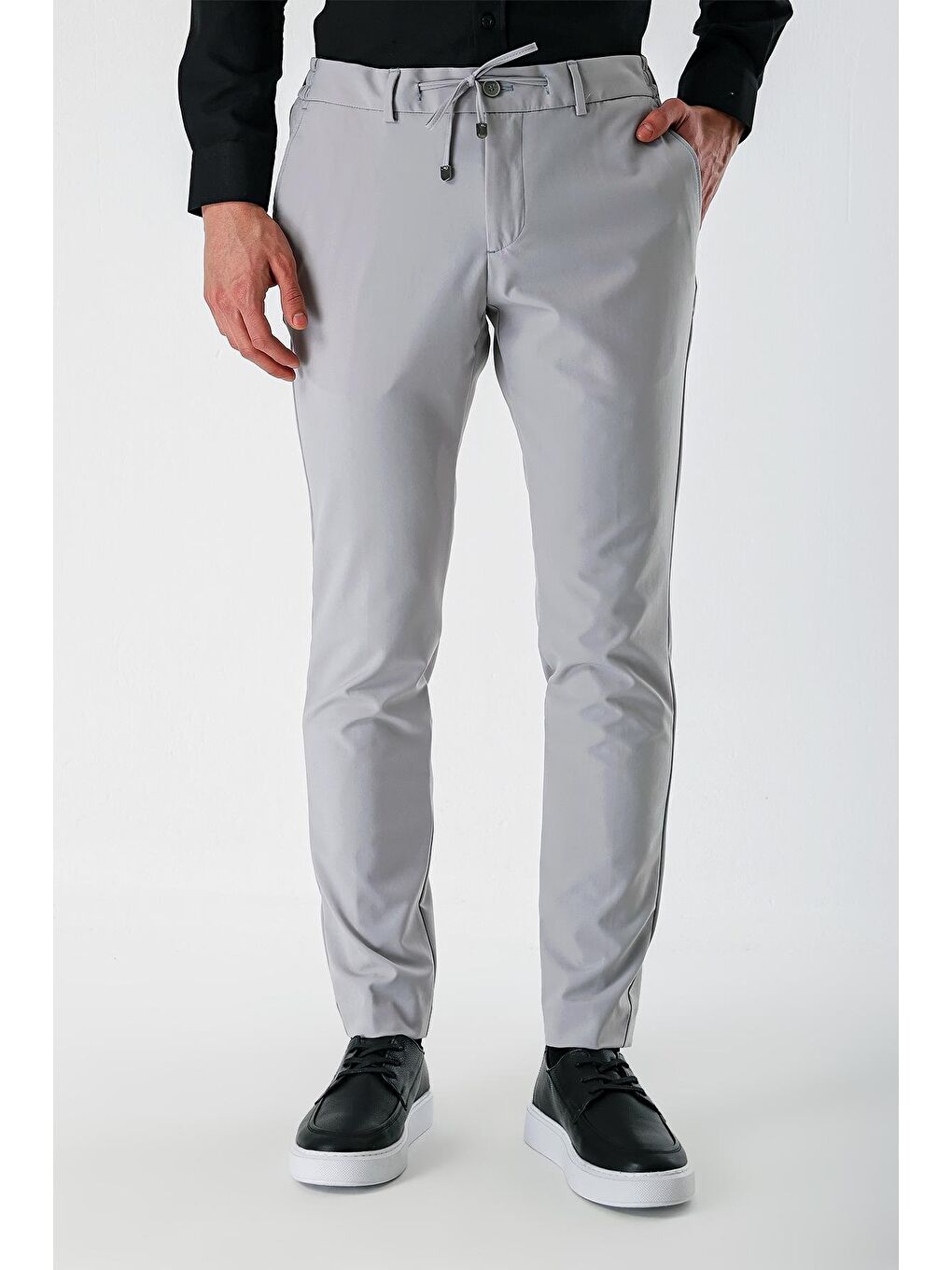 Açık Gri Esnek Lastikli Yandan Cepli Casual Slim Fit Jogger Pantolon 1003240155-2