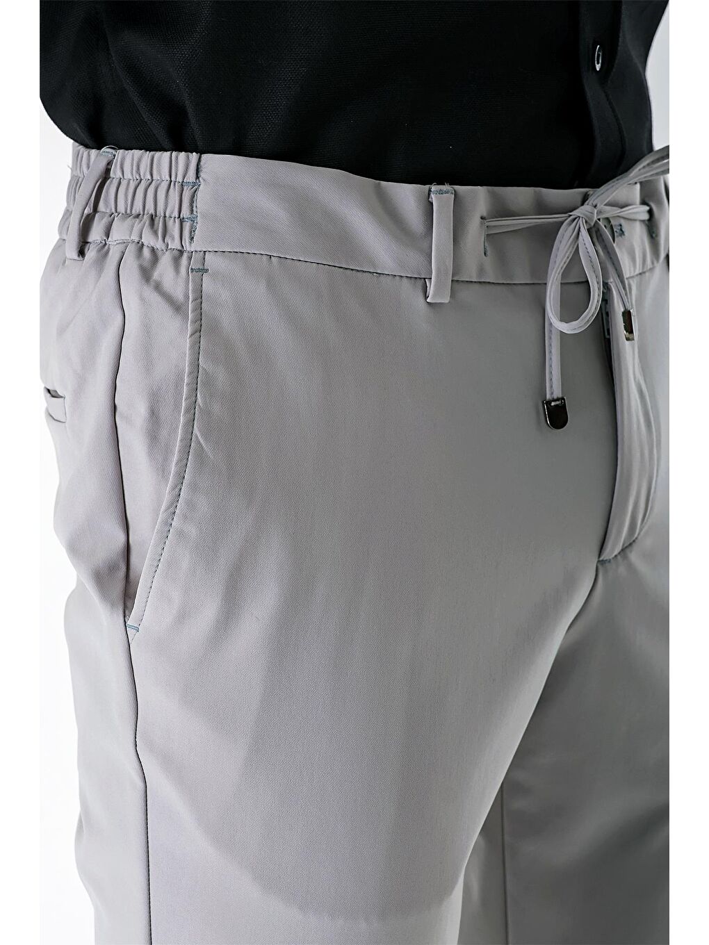 Açık Gri Esnek Lastikli Yandan Cepli Casual Slim Fit Jogger Pantolon 1003240155-3