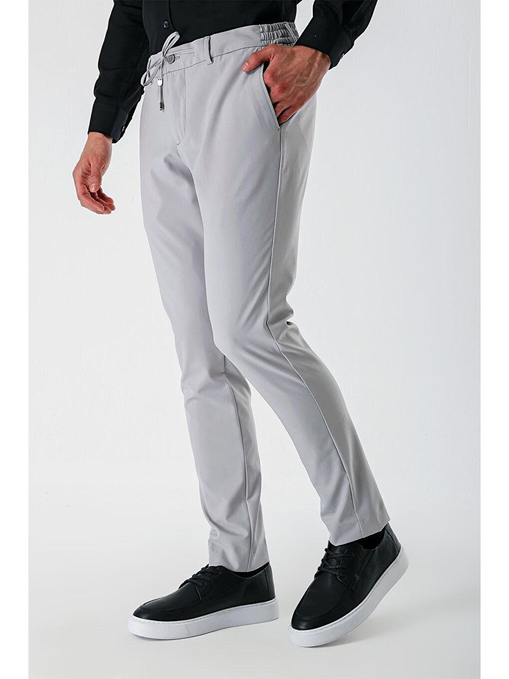 Açık Gri Esnek Lastikli Yandan Cepli Casual Slim Fit Jogger Pantolon 1003240155-4