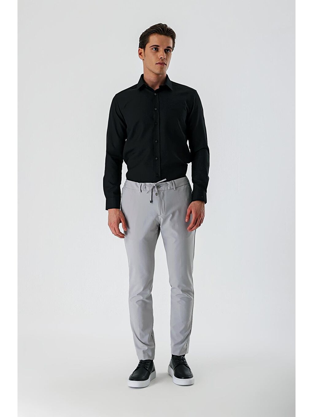 Açık Gri Esnek Lastikli Yandan Cepli Casual Slim Fit Jogger Pantolon 1003240155-7