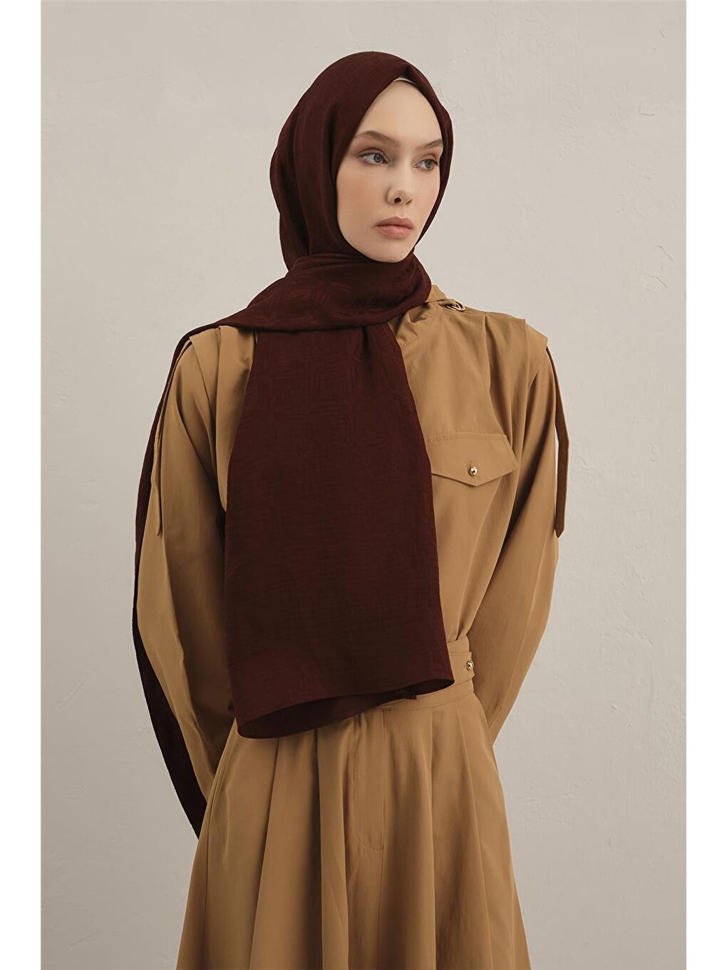 Bordo Lyocell Naia Kare Monogram Şal 6 32-1